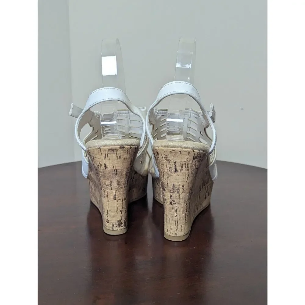 Jellypop Hattie Cork Wedge White Womens Open Toe Sandals 4in heels Size 9